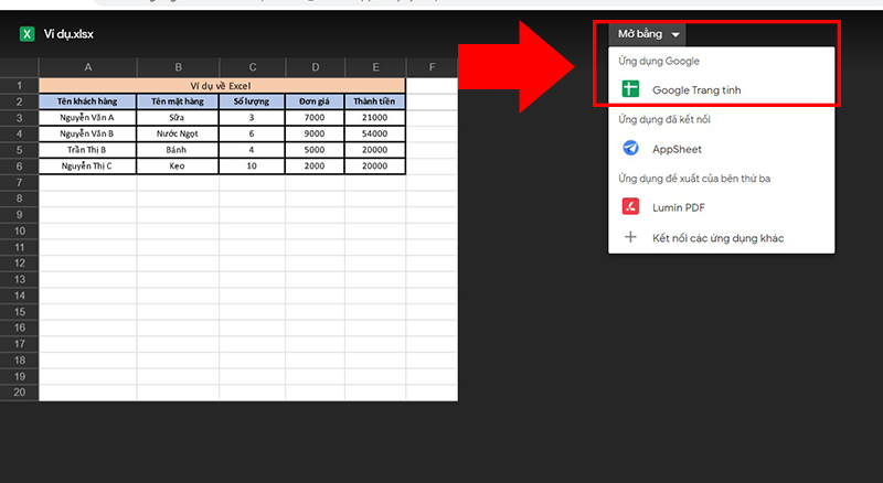 Chọn mở bằng trang t&iacute;nh 